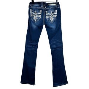 Rock Revival Maaje Boot Cut Jeans Dark Wash Western Cowgirl Rodeo Bling Size 27